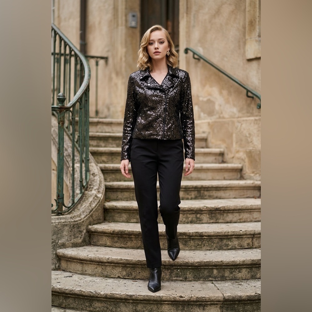 Colleen Lopez Metallic Black Sequin Jacket